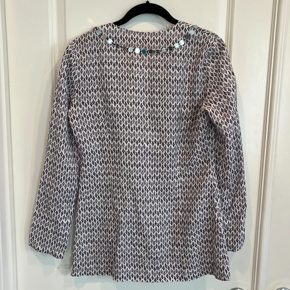 Tory Burch Purple and White Cotton/Silk Tunic Top Size 6